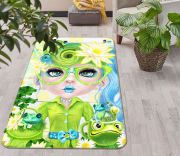 3D Green Frog Girl 8549 Sheena Pike Rug Non Slip Rug Mat