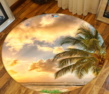 3D Dusk Coconut Tree 80251 Round Non Slip Rug Mat