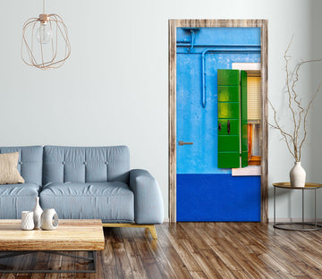 3D Blue Wall Green Window 12218 Marco Carmassi Door Mural