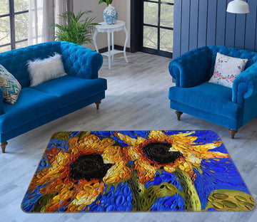 3D Sunflowers 1002 Dena Tollefson Rug Non Slip Rug Mat Mat AJ Creativity Home 