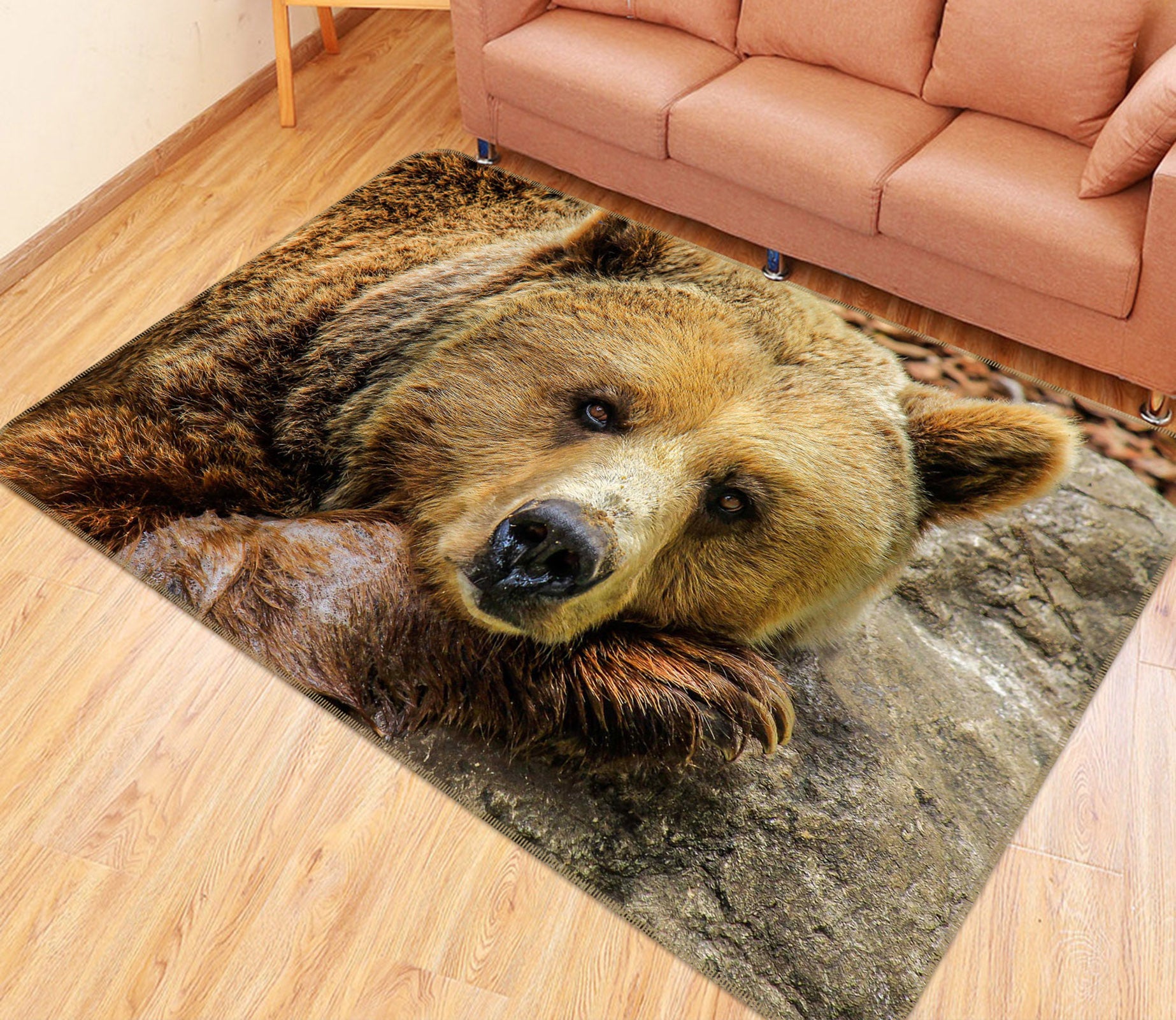 3D Brown Bear 014 Animal Non Slip Rug Mat