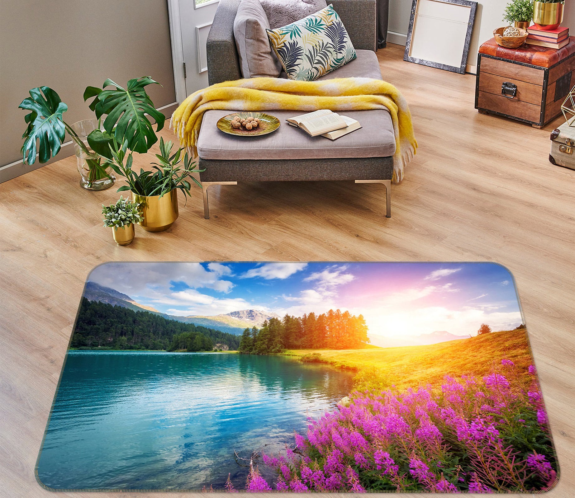 3D Flowers Lake 76224 Non Slip Rug Mat