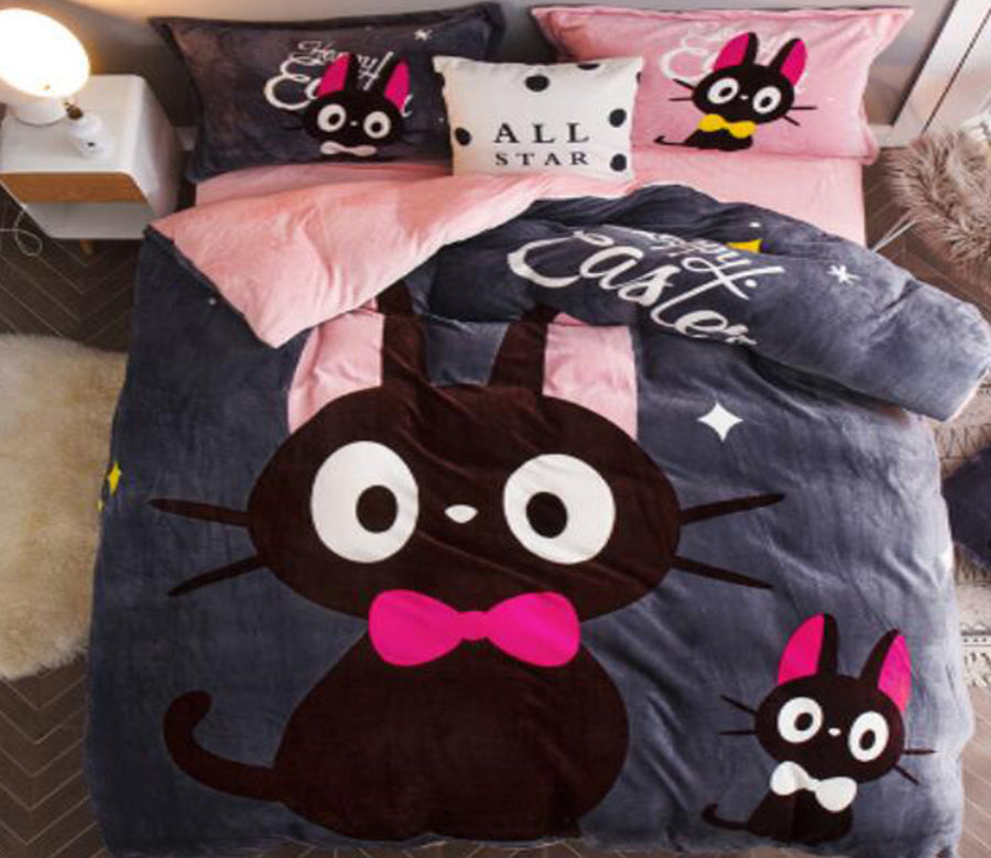 3D Black Cat Bow 18095 Bed Pillowcases Quilt