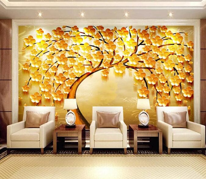 3D Golden Leaves 1477 Wall Murals Wallpaper AJ Wallpaper 2 