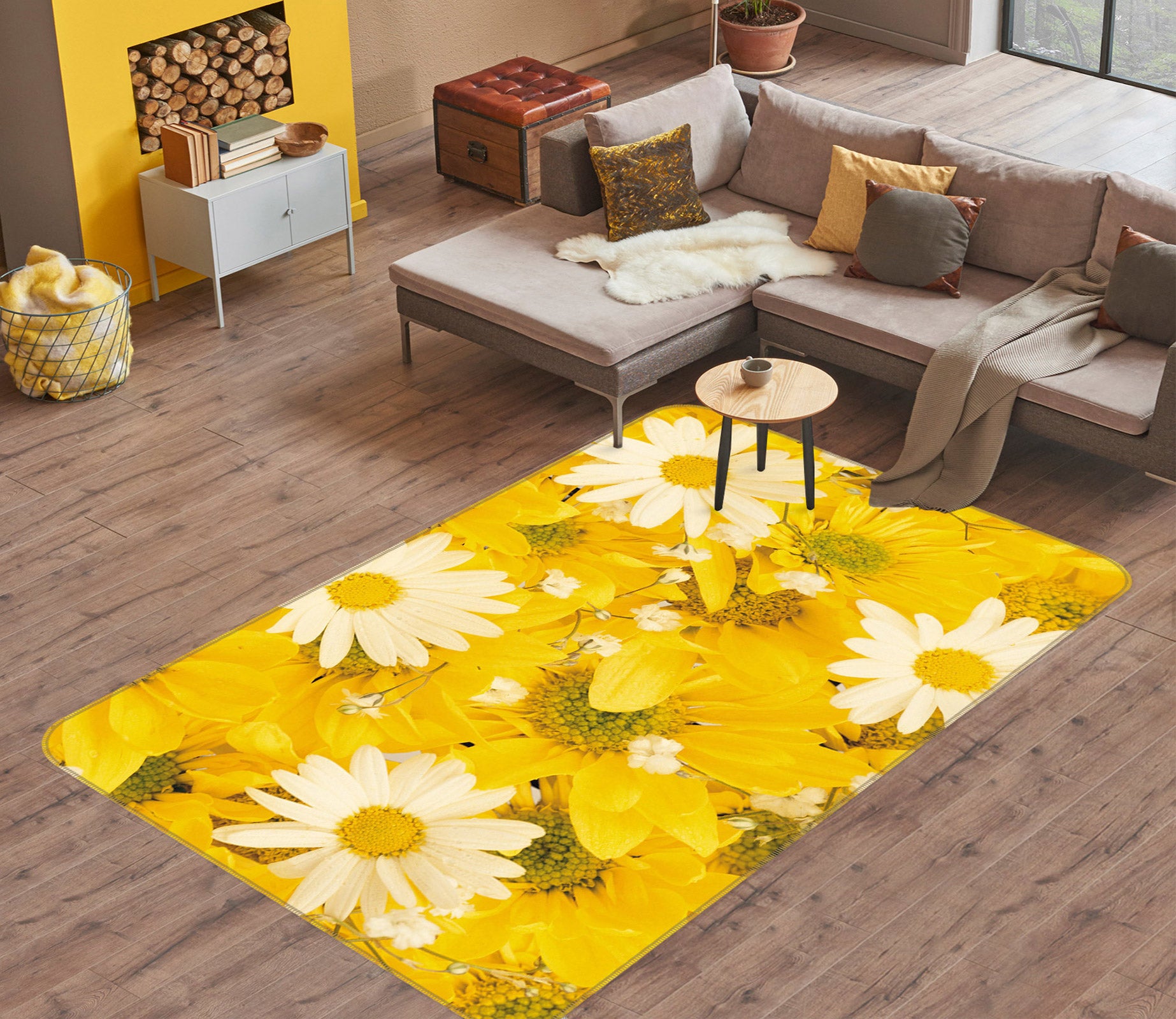 3D Yellow Flowers 75265 Non Slip Rug Mat