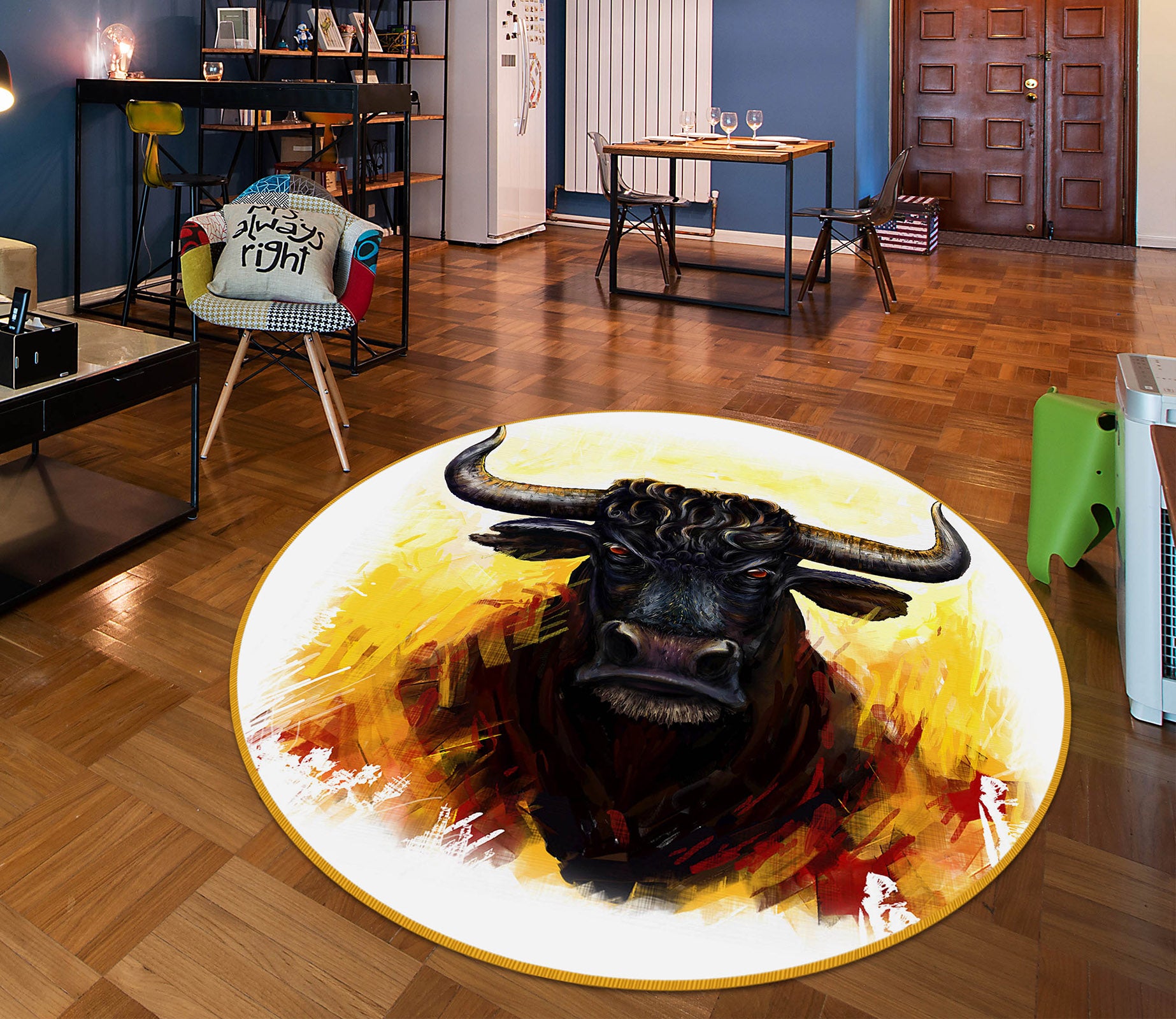 3D Bullfight 37218 Animal Round Non Slip Rug Mat
