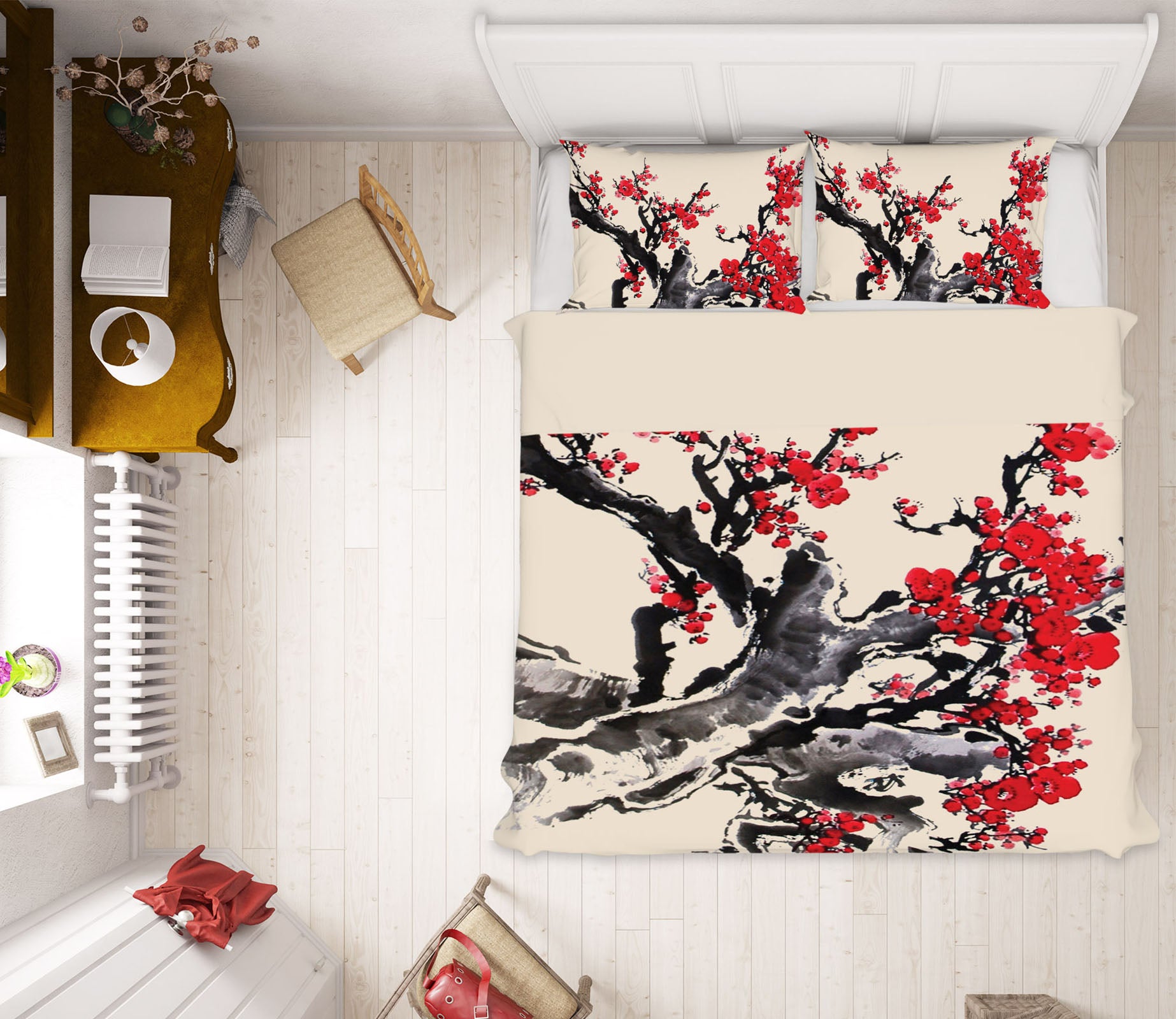 3D Plum Blossom Ink Painting 16014 Bed Pillowcases Quilt