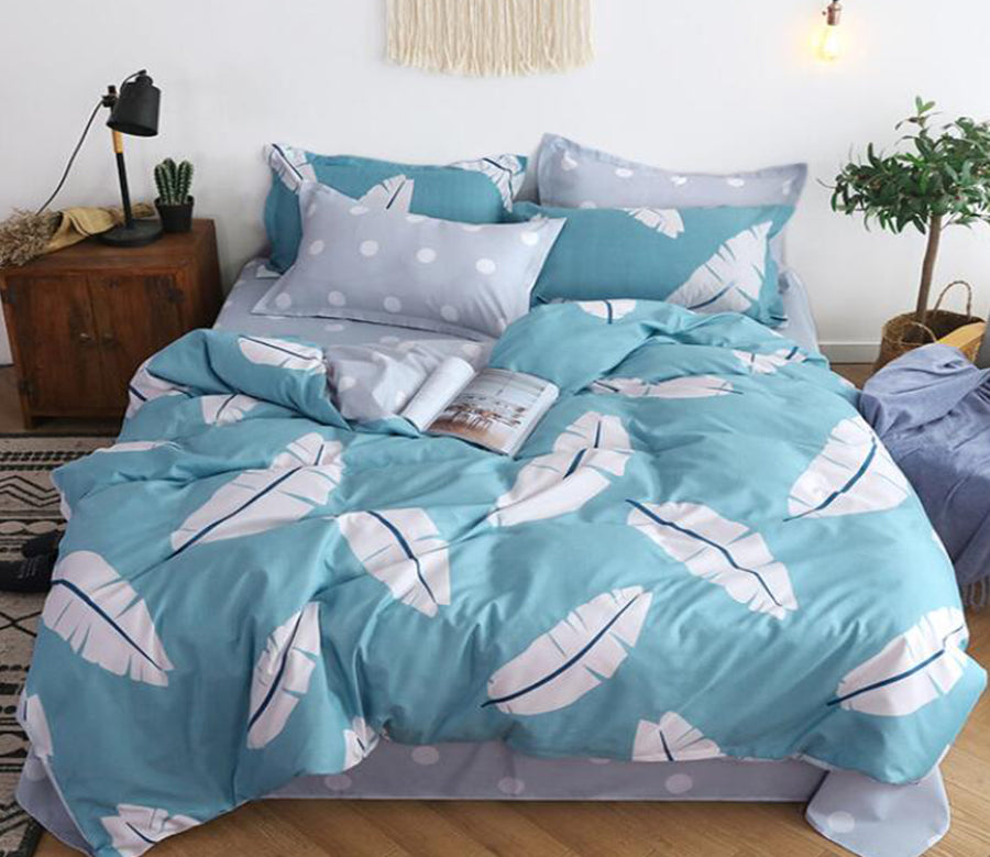 3D Mint Green White Feather 12040 Bed Pillowcases Quilt