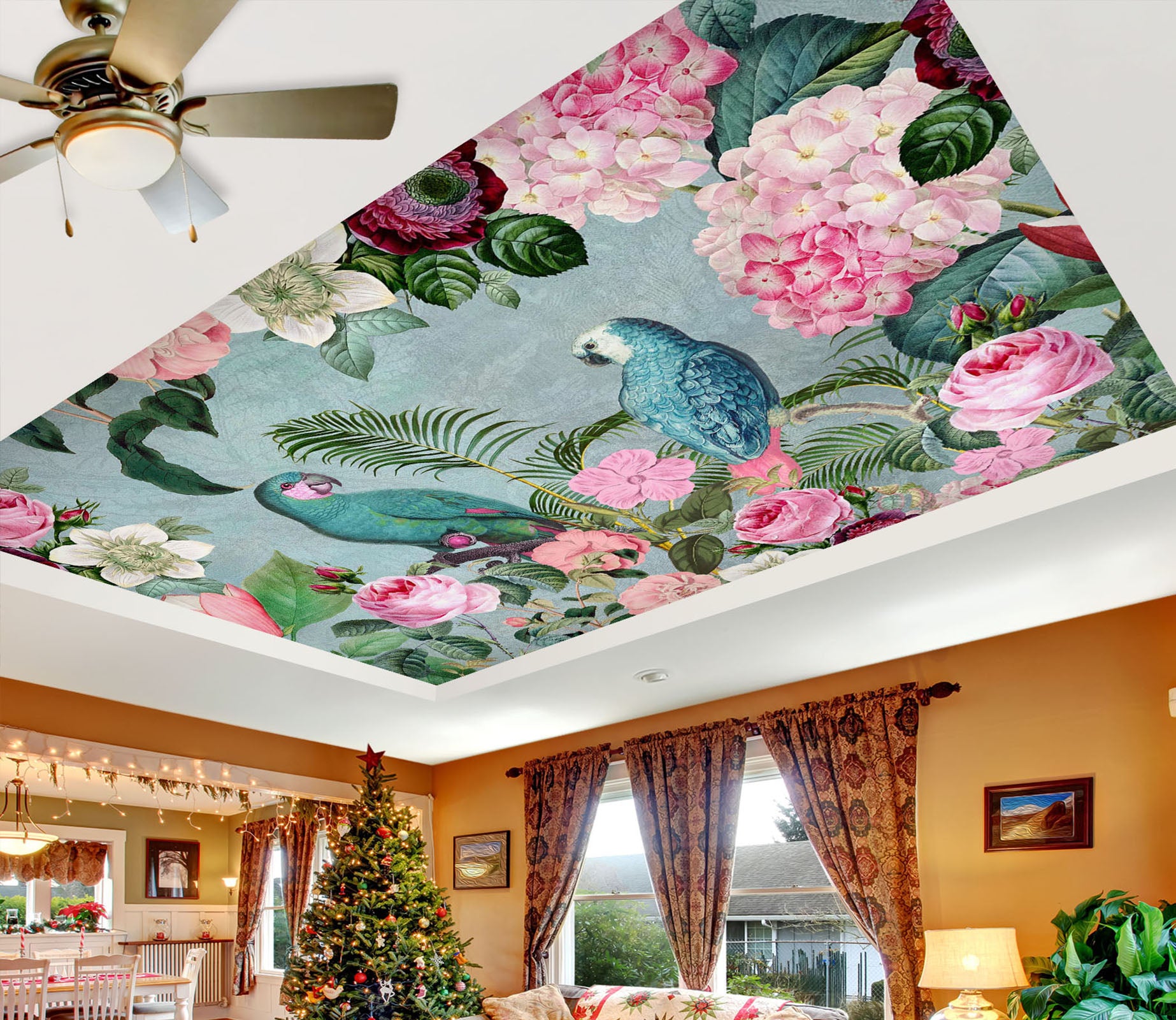 3D Blue Bird Flower 5258 Andrea Haase Ceiling Wallpaper Murals
