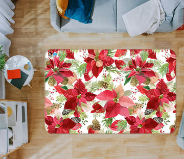 3D Red Leaves Flowers 54240 Christmas Non Slip Rug Mat Xmas