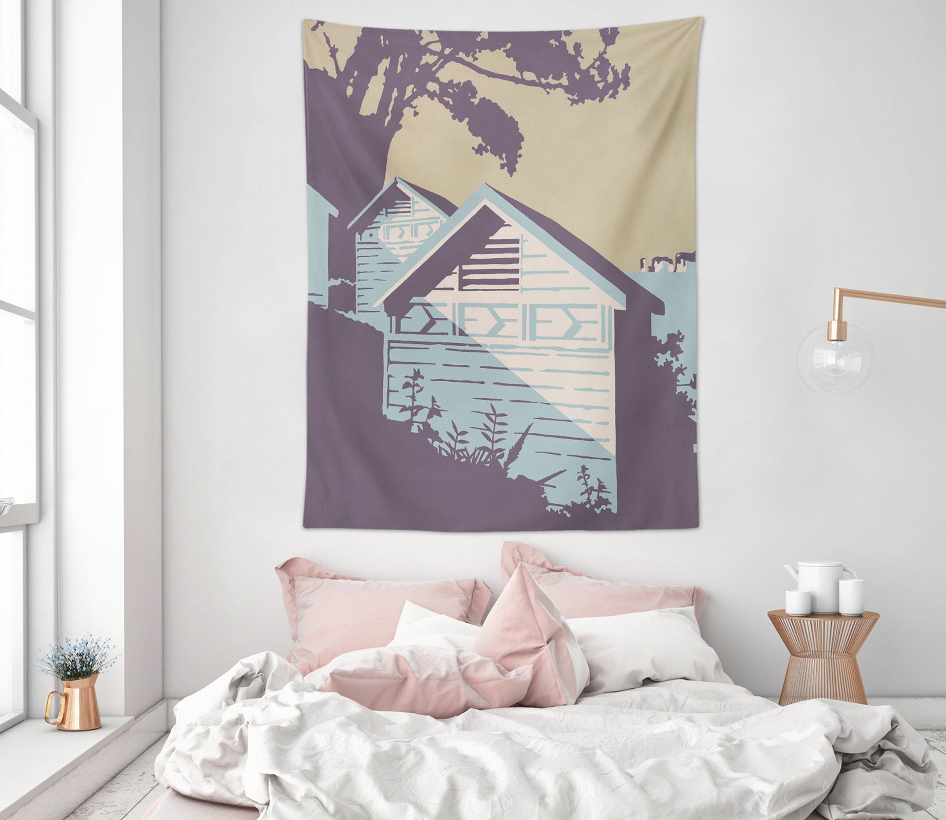 3D Blue House Tree 5320 Steve Read Tapestry Hanging Cloth Hang