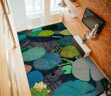 3D Green Lotus Leaf Pattern 96102 Allan P. Friedlander Floor Mural
