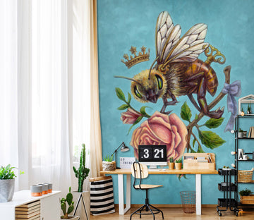 3D Pink Rose Bee 8796 Brigid Ashwood Wall Mural Wall Murals