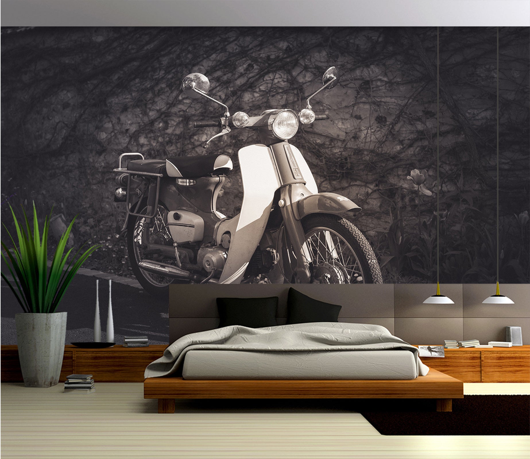 3D White Motorcycle 079 Vehicle Wall Murals