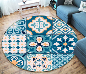 3D Blue Block Pattern 75048 Round Non Slip Rug Mat