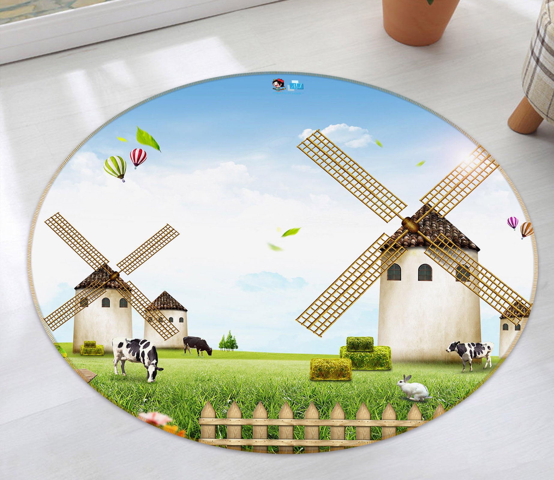 3D Grass Windmill 74013 Round Non Slip Rug Mat