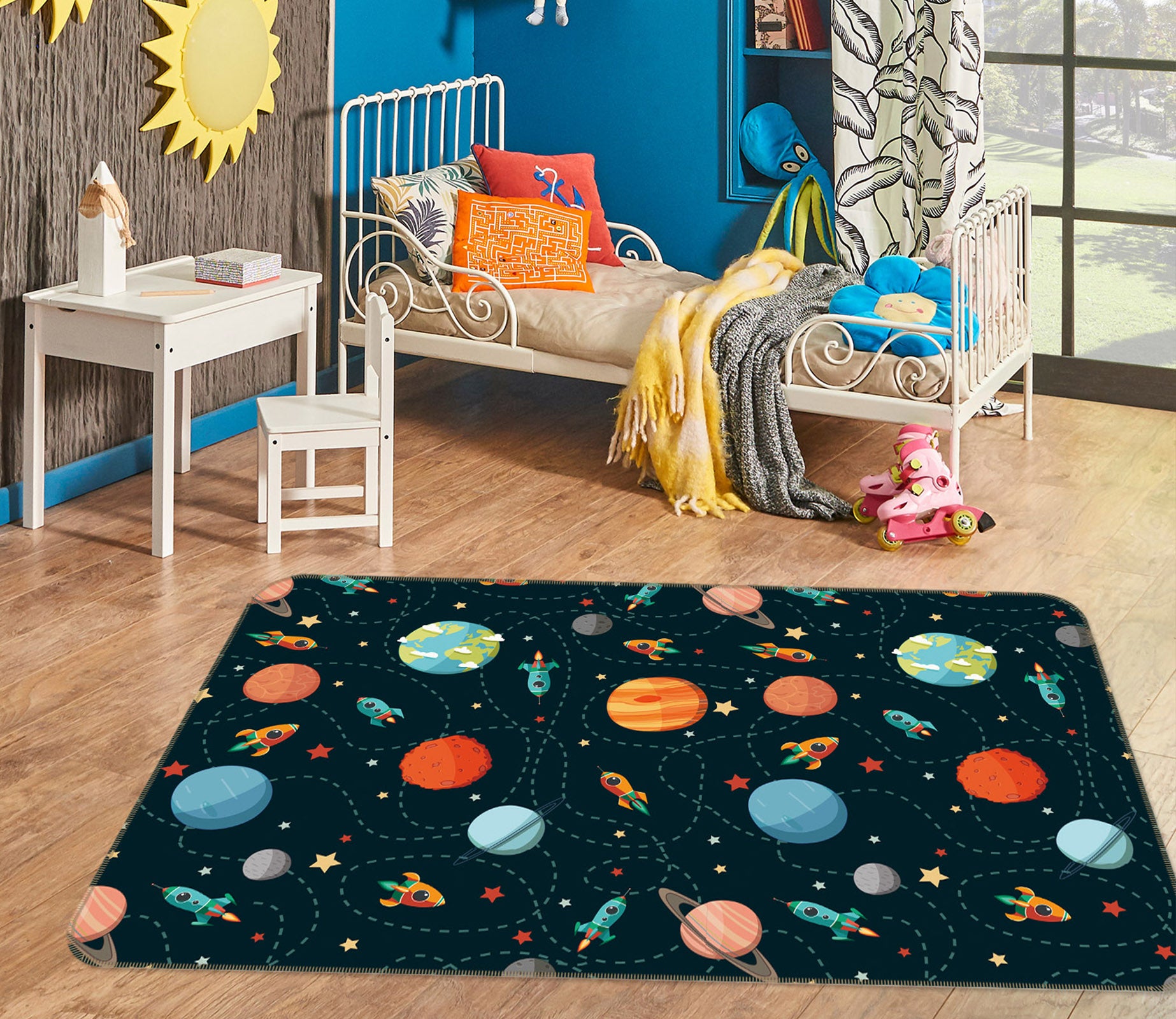 3D Planet Pattern 35014 Non Slip Rug Mat