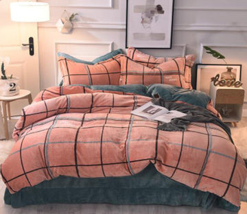 3D Red Grid 20135 Bed Pillowcases Quilt