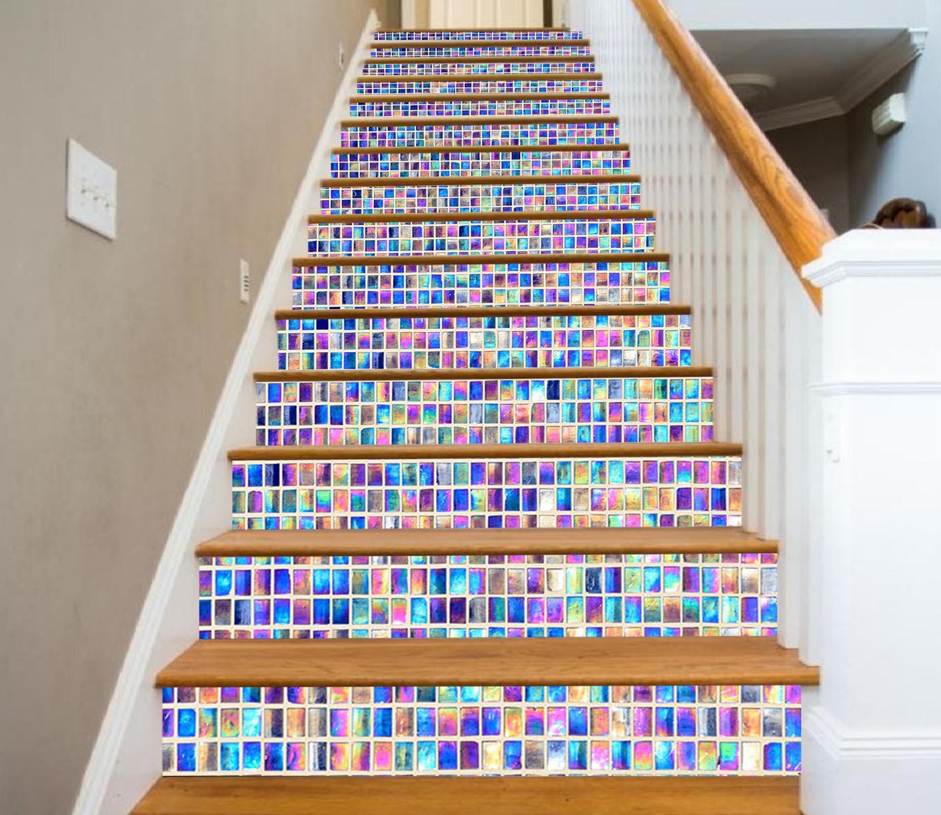 3D Bright Mosaic 555 Marble Tile Texture Stair Risers Wallpaper AJ Wallpaper 