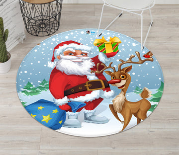 3D Santa Deer 66036 Christmas Round Non Slip Rug Mat Xmas