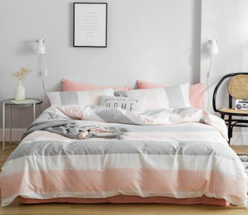 3D Pink Gray Stripes 30221 Bed Pillowcases Quilt