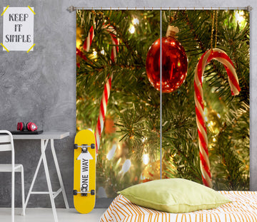 3D Candy Cane Red Ball 52066 Christmas Curtains Drapes Xmas