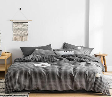3D Black And Gray Small Grid 4173 Bed Pillowcases Quilt