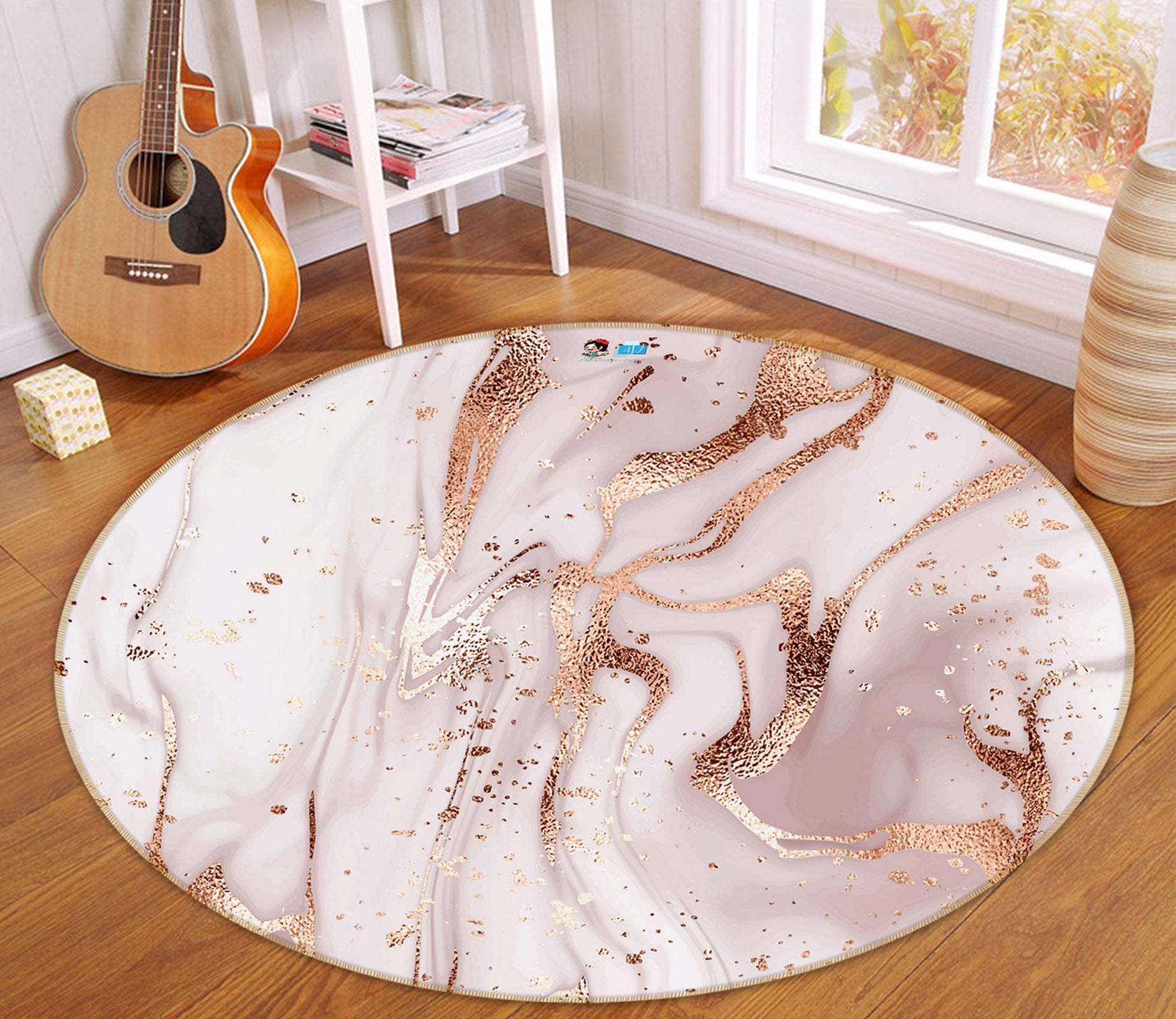 3D Golden Marbling 71161 Round Non Slip Rug Mat