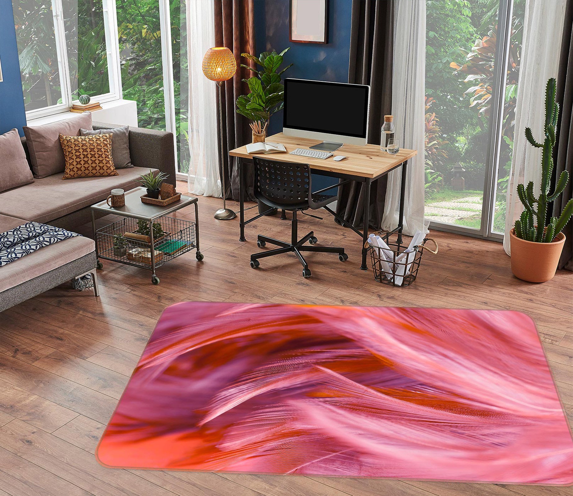 3D Red Feather Pattern 30056 Non Slip Rug Mat