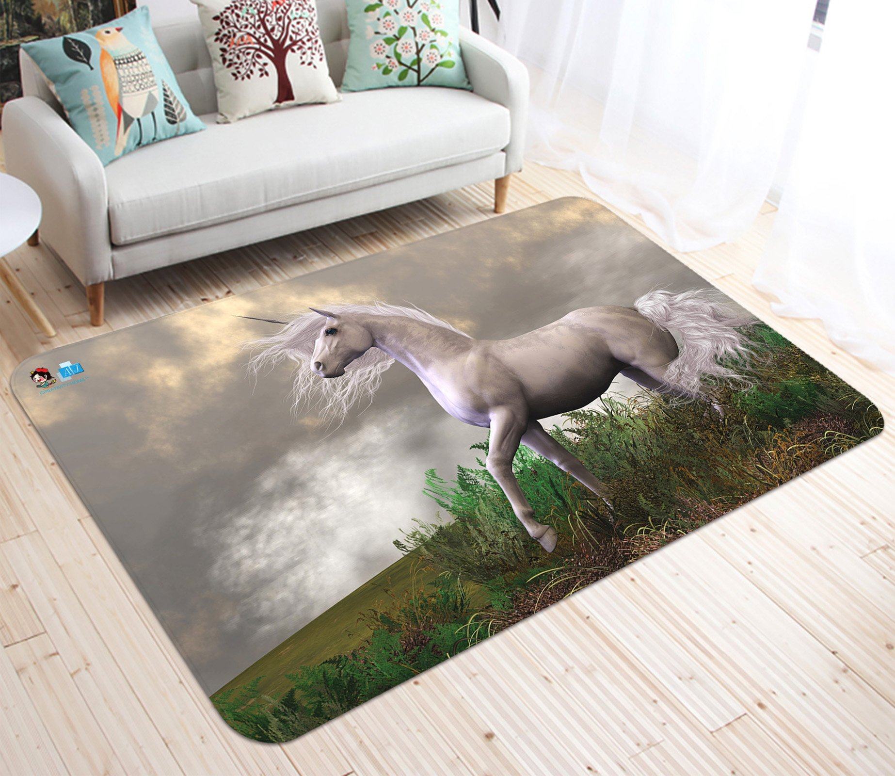 3D White Unicorn 01 Non Slip Rug Mat Mat AJ Creativity Home 