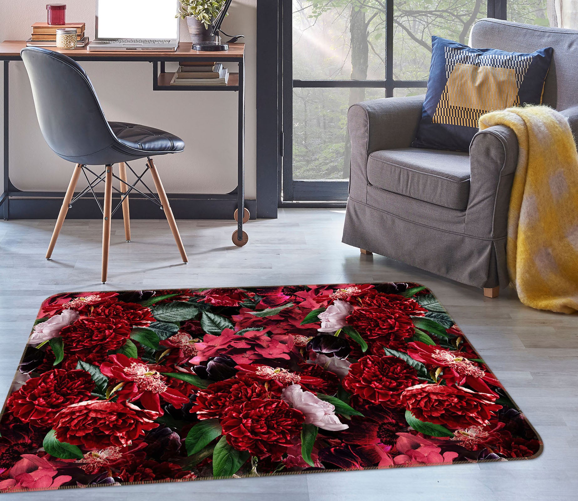 3D Red Flowers 144 Uta Naumann Rug Non Slip Rug Mat