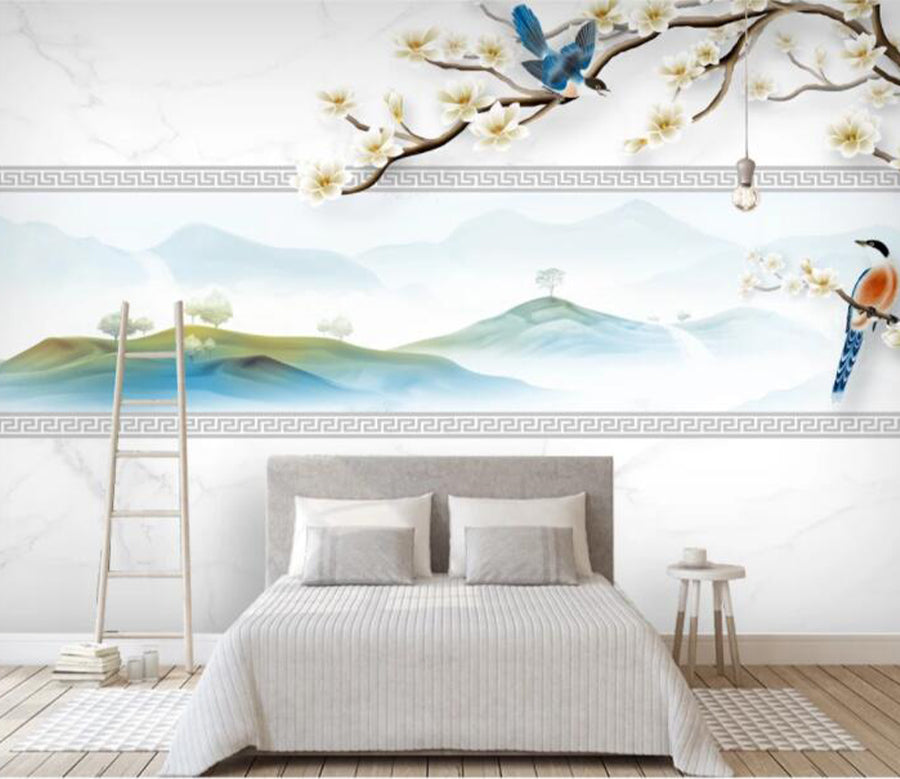 3D Bird White Flower WC2689 Wall Murals