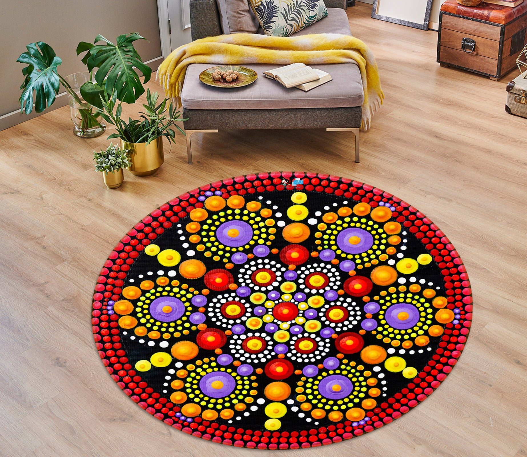 3D Color Circle Pattern 74284 Round Non Slip Rug Mat