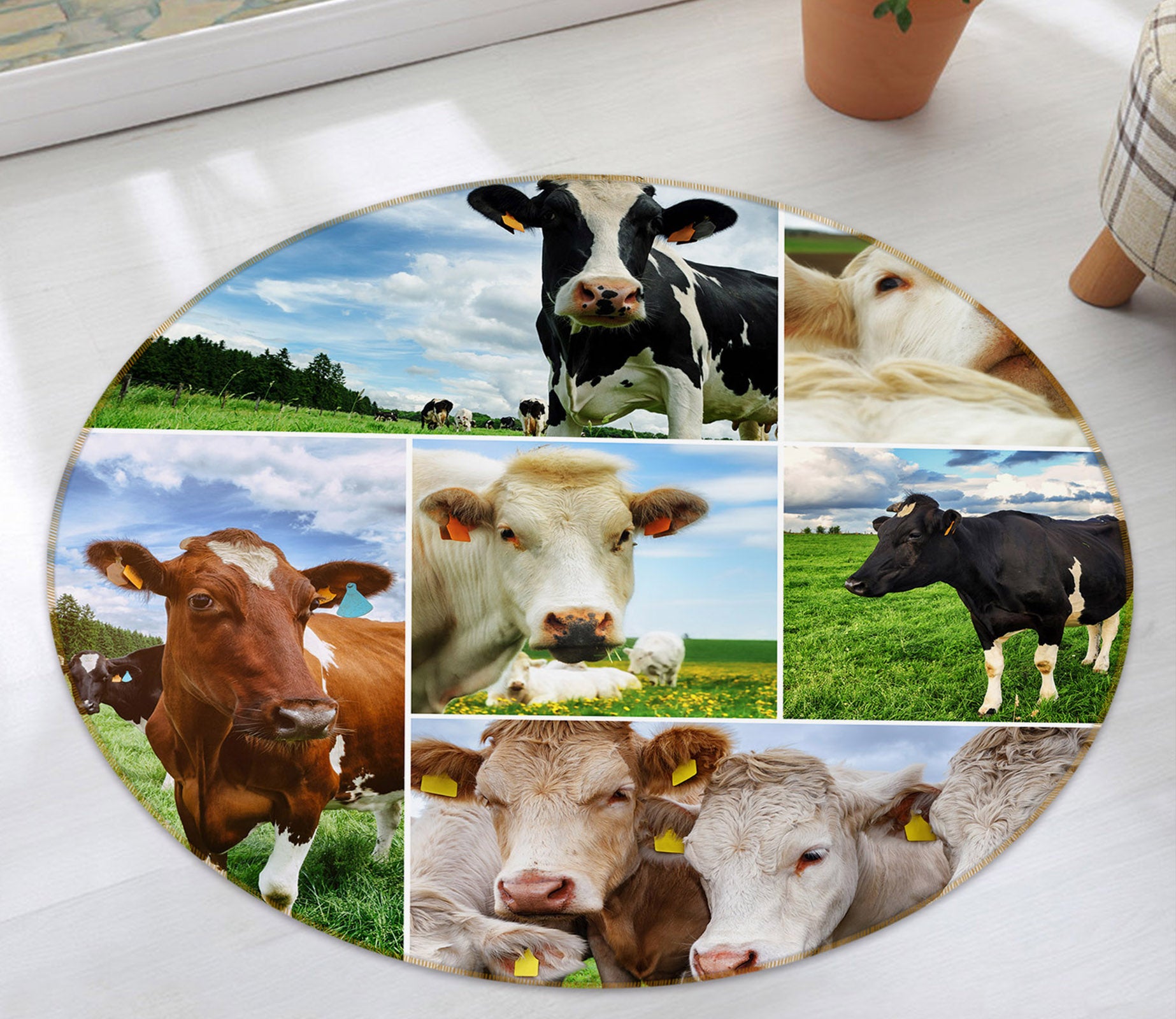 3D Cattle 37168 Animal Round Non Slip Rug Mat