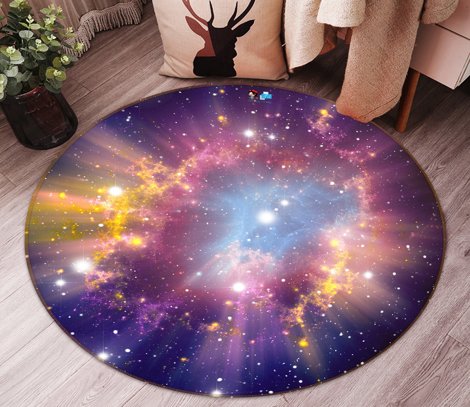 3D Color Starry Sky 80246 Round Non Slip Rug Mat