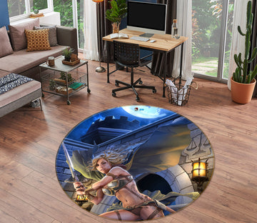 3D Female Warrior 4197 Tom Wood Rug Round Non Slip Rug Mat