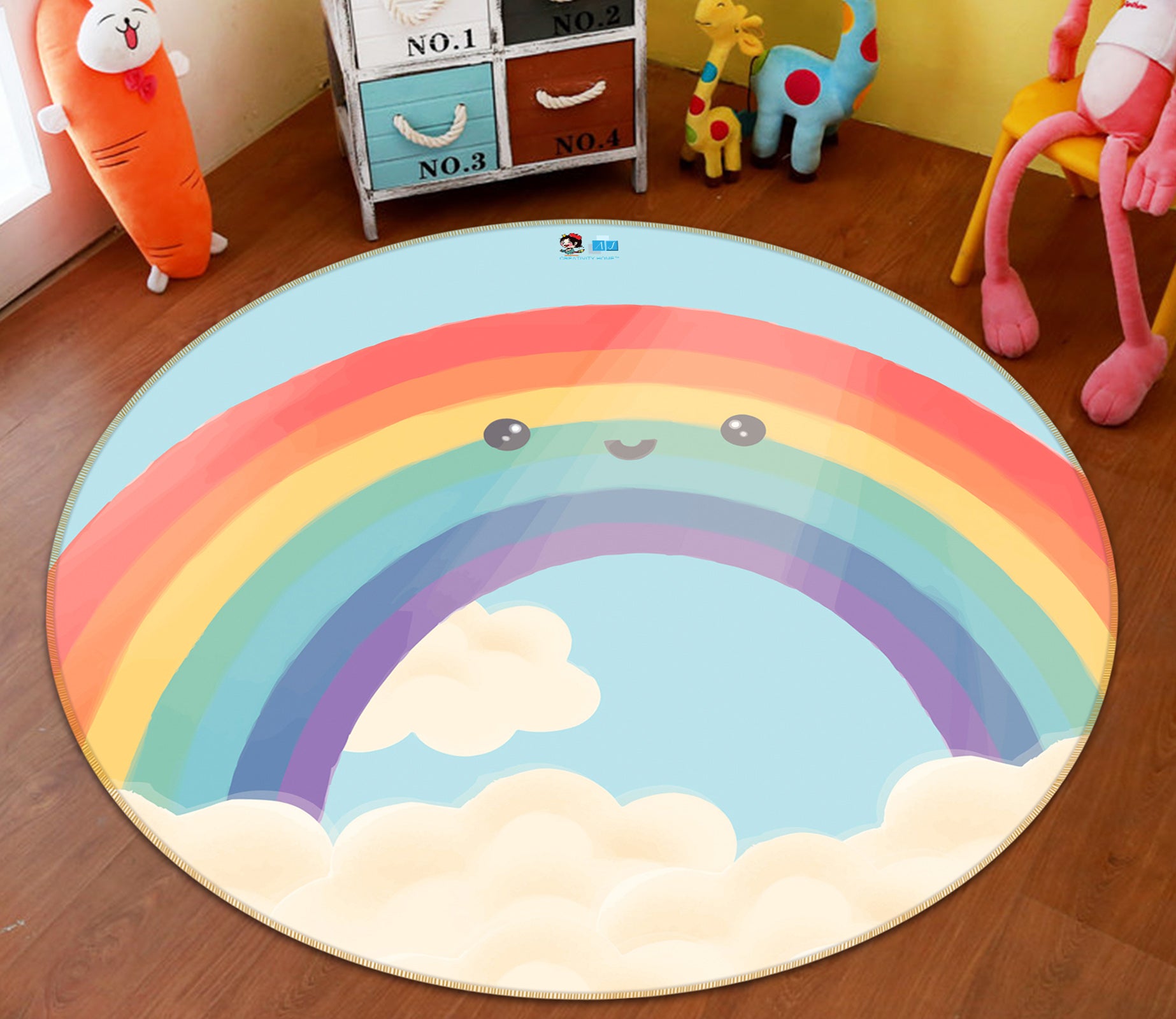 3D Rainbow Clouds 81041 Round Non Slip Rug Mat