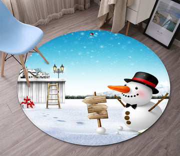 3D Snowman 65220 Christmas Round Non Slip Rug Mat Xmas