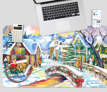 3D Snow Houses Street 51240 Christmas Desk Mat Xmas