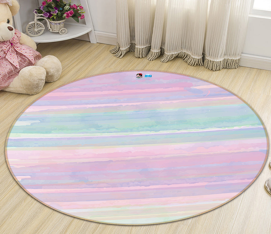 3D Pink Light Blue 64053 Round Non Slip Rug Mat
