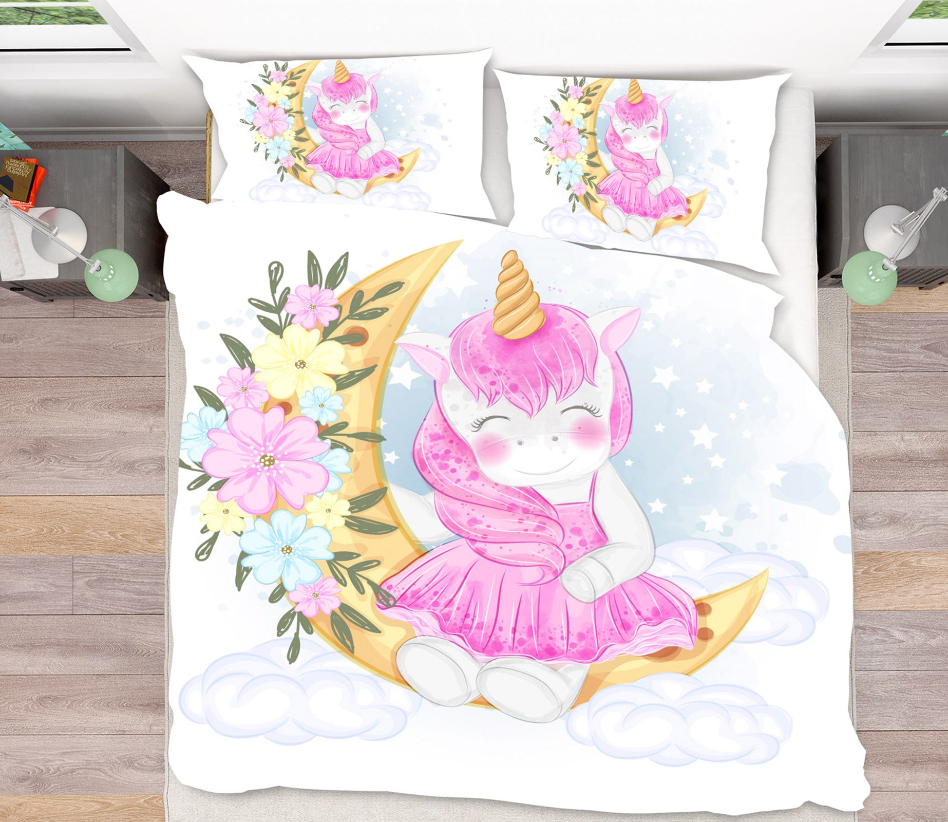 3D Flower Moon Unicorn 59026 Bed Pillowcases Quilt