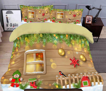 3D Wooden House 45206 Christmas Quilt Duvet Cover Xmas Bed Pillowcases