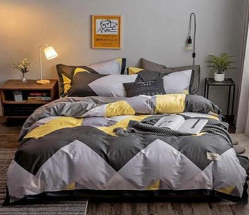3D Gray Yellow Triangle Curve 14033 Bed Pillowcases Quilt