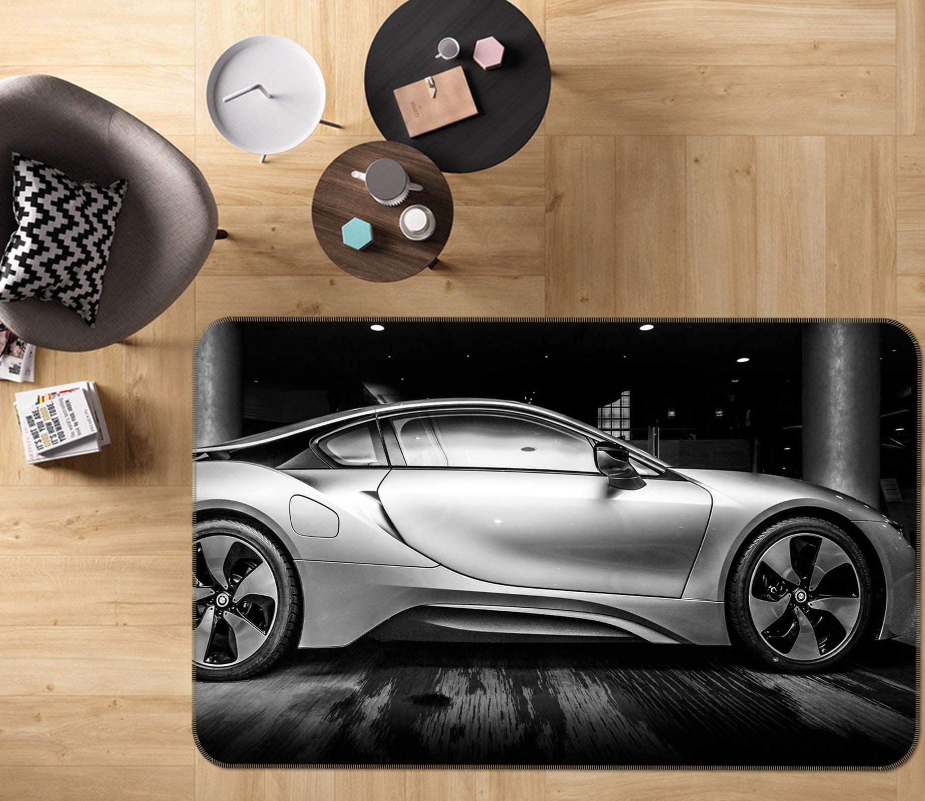 3D Silver Car 67190 Vehicle Non Slip Rug Mat