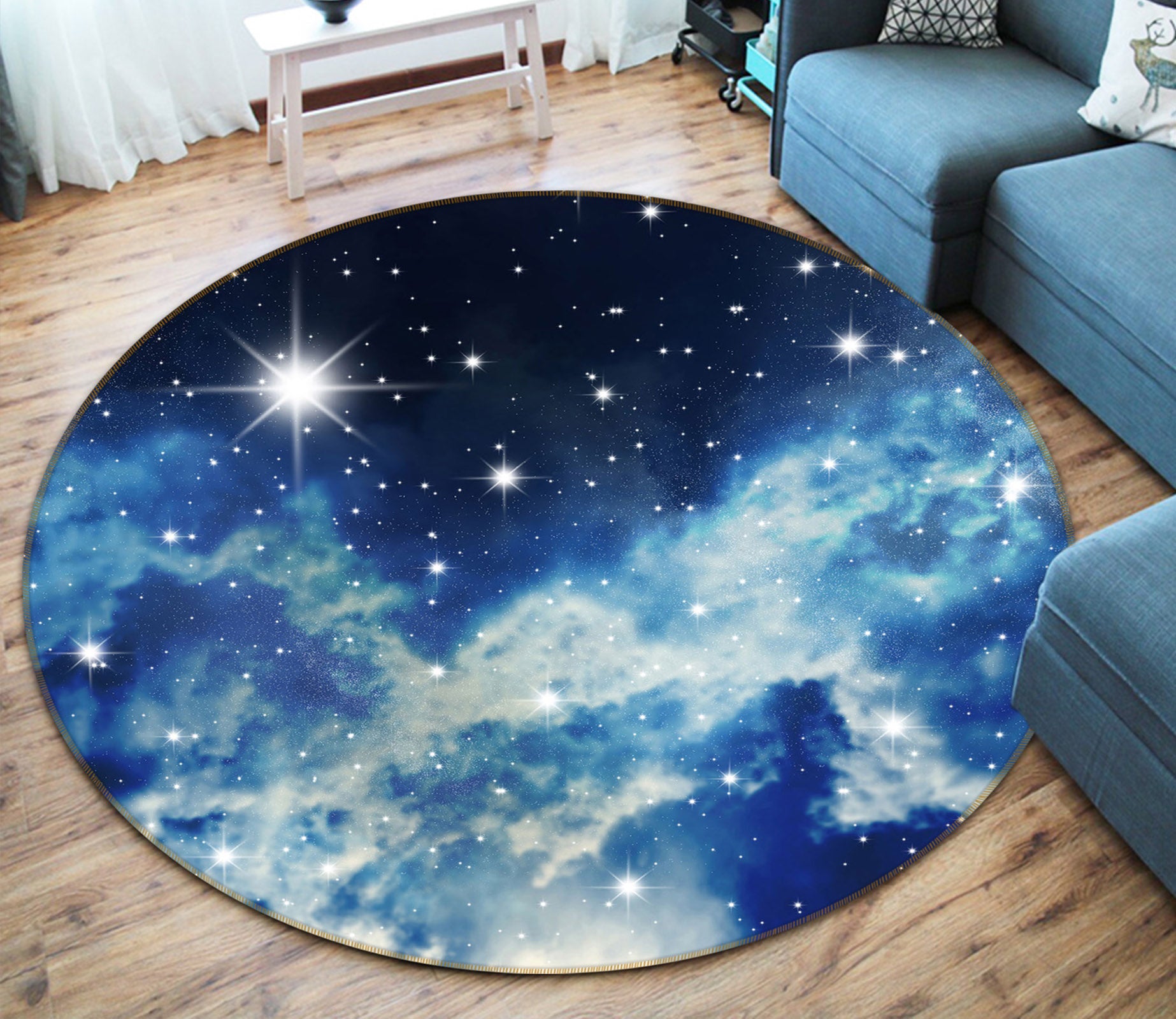 3D Starry Sky Clouds 74091 Round Non Slip Rug Mat