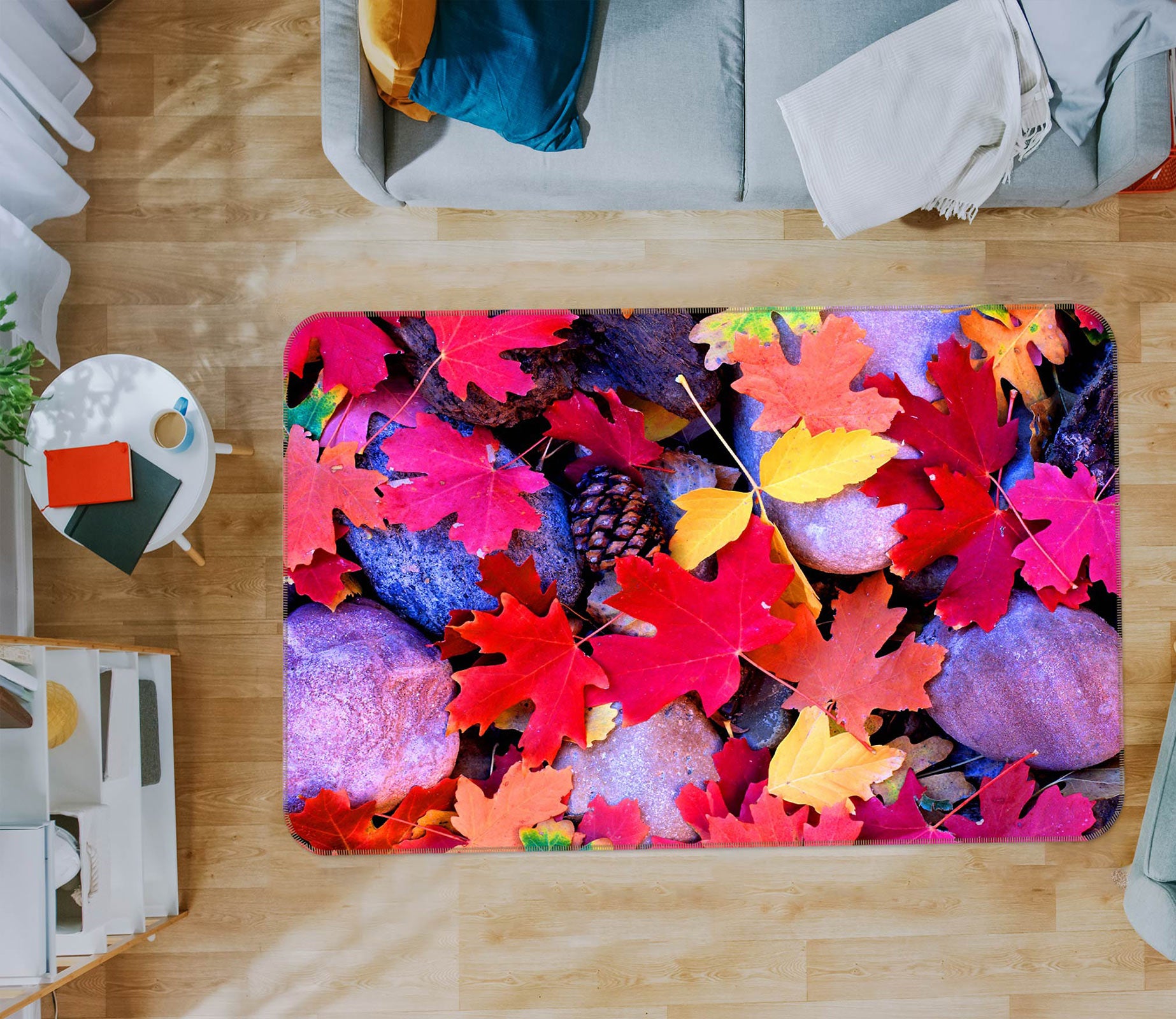 3D Red Leaves 76029 Non Slip Rug Mat