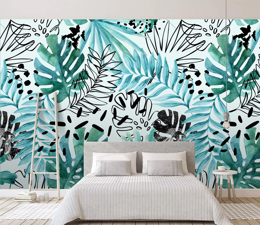 3D Painted Leaves WC032 Wall Murals