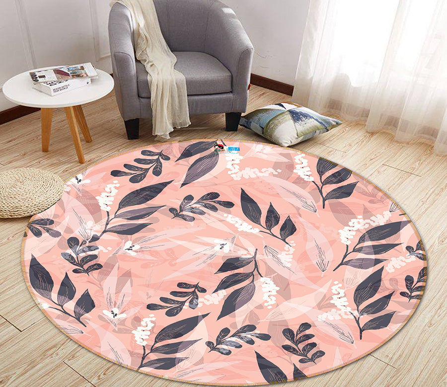 3D Leaves Branch 64080 Round Non Slip Rug Mat