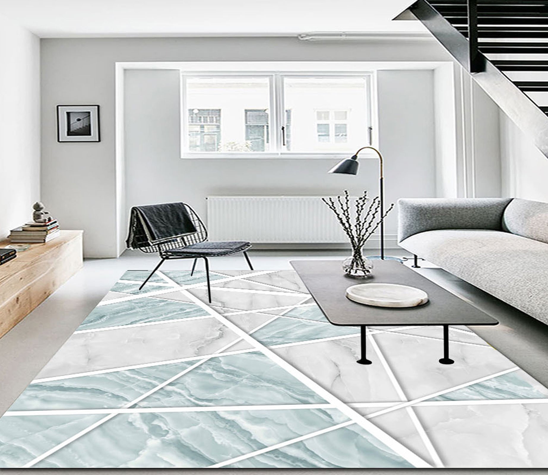 3D Light Blue Geometric Pattern WG484 Non Slip Rug Mat Mat AJ Creativity Home 