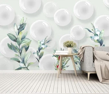 3D Leaves Bubbles 2252 Wall Murals